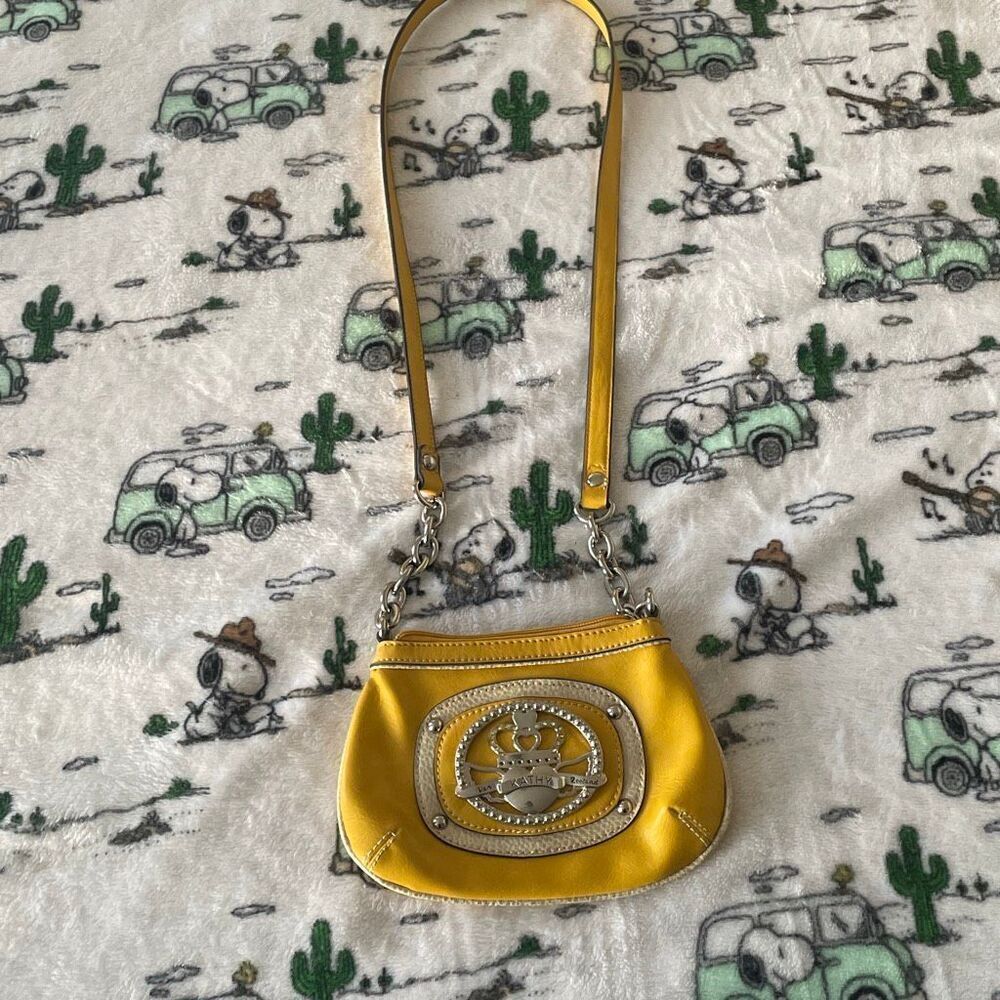 Kathy Van Zeeland royal yellow vegan leather mini messenger crossbody bag  y2K